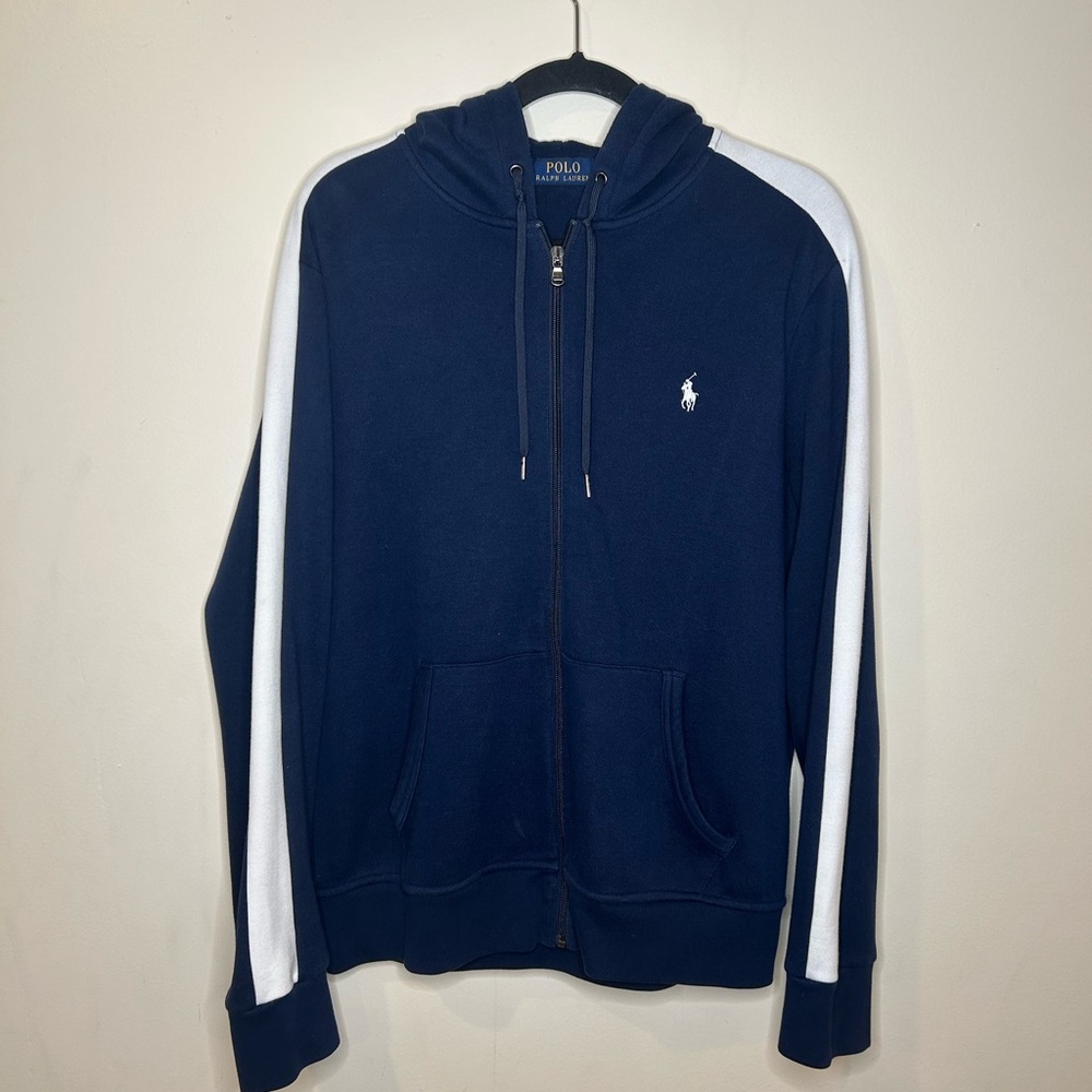Ralph Lauren Men's Zip-Up Sweater in Navy and White